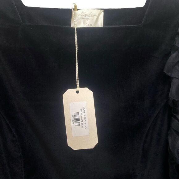 NWT Doen Heirloom Clarette Velvet Ruffle Top in Black Size XS - Picture 7 of 11